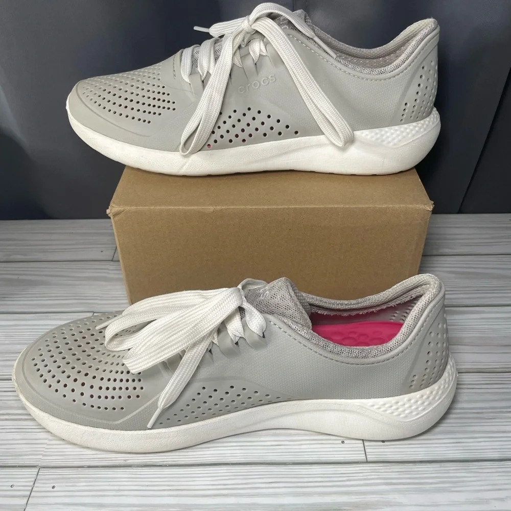 Crocs LiteRide PACER Womens Size 10 Gray Perforated Sneakers Shoes Trainers